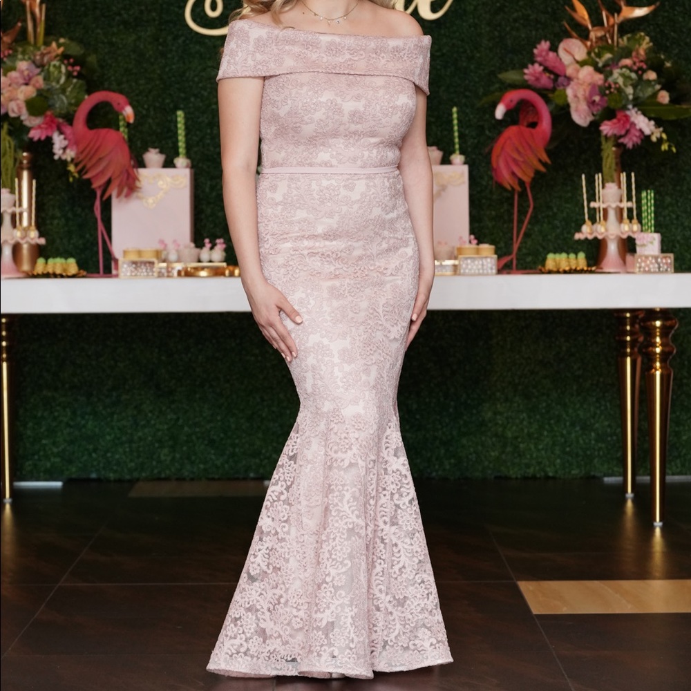 NICOLE BAKTI - 6952 - Off -Shoulder Gown - Blush - Picture 2 of 4